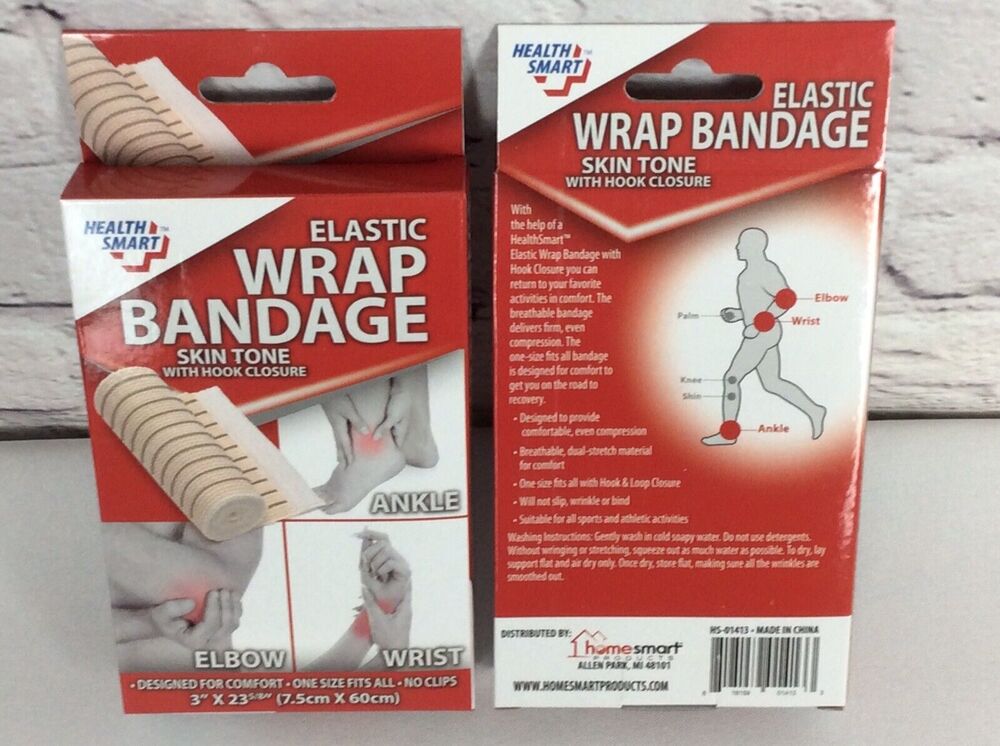 Health Smart Elastic Wrap Bandage (2) Wrist Ankle and Elbow Support 3”X 23 5/8”
